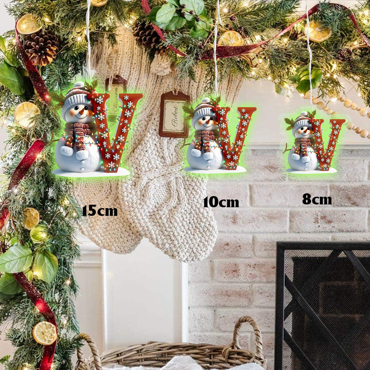 Alphabet initial bonhomme de neige mignon - Ornement lumineux LED personnalisé pour la famille