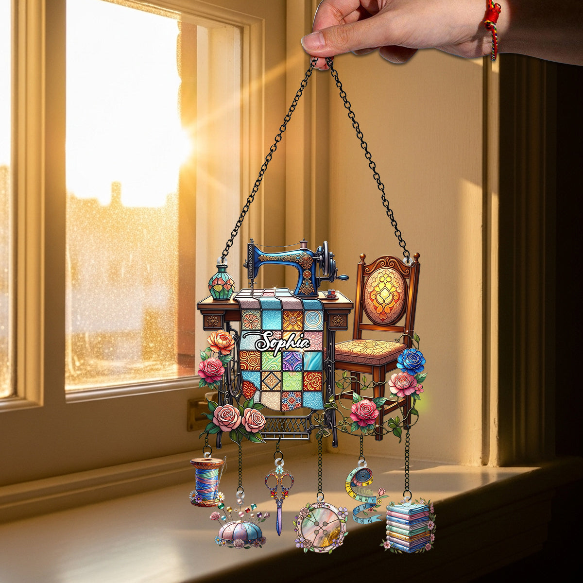 Passionnée de couture - Attrape-soleil personnalisé à suspendre à la fenêtre avec breloques
