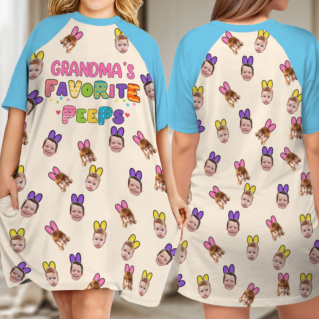 Grandma's Peeps - Personalized Kid Photo Sleep T-shirt Dress