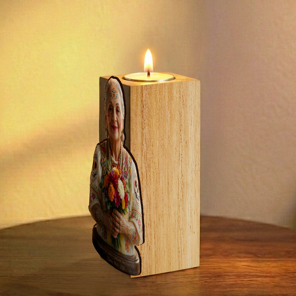 Nada Muere, Si Vive En El Corazon - Personalized Memorial Custom Shape Wooden Candle Holder