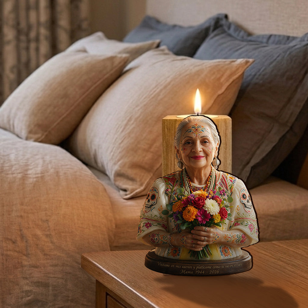 Nada Muere, Si Vive En El Corazon - Personalized Memorial Custom Shape Wooden Candle Holder