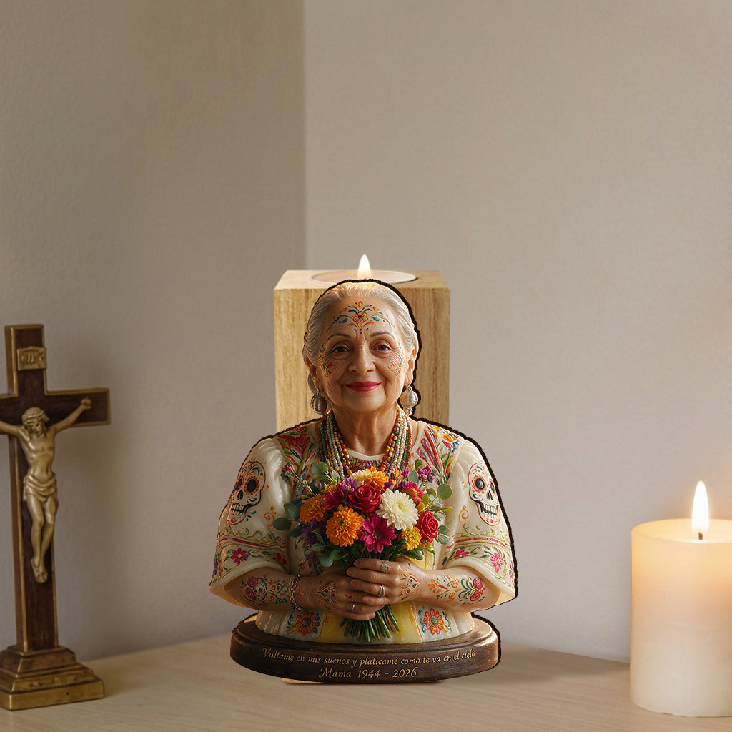 Nada Muere, Si Vive En El Corazon - Personalized Memorial Custom Shape Wooden Candle Holder