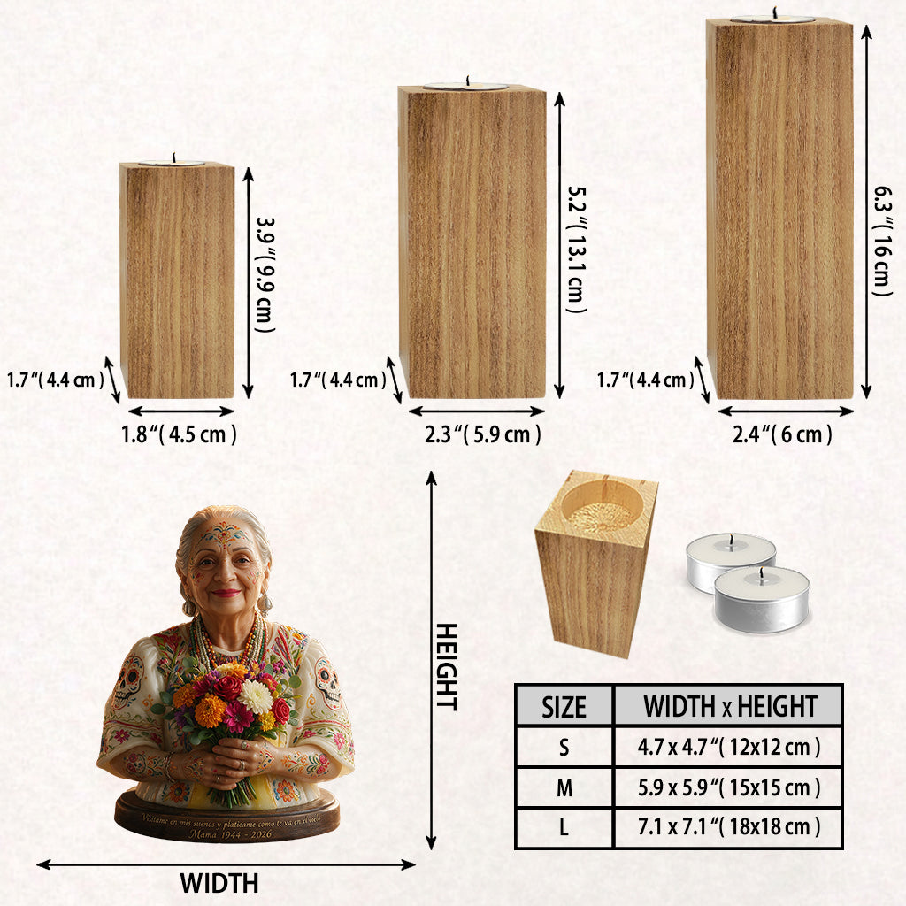 Nada Muere, Si Vive En El Corazon - Personalized Memorial Custom Shape Wooden Candle Holder