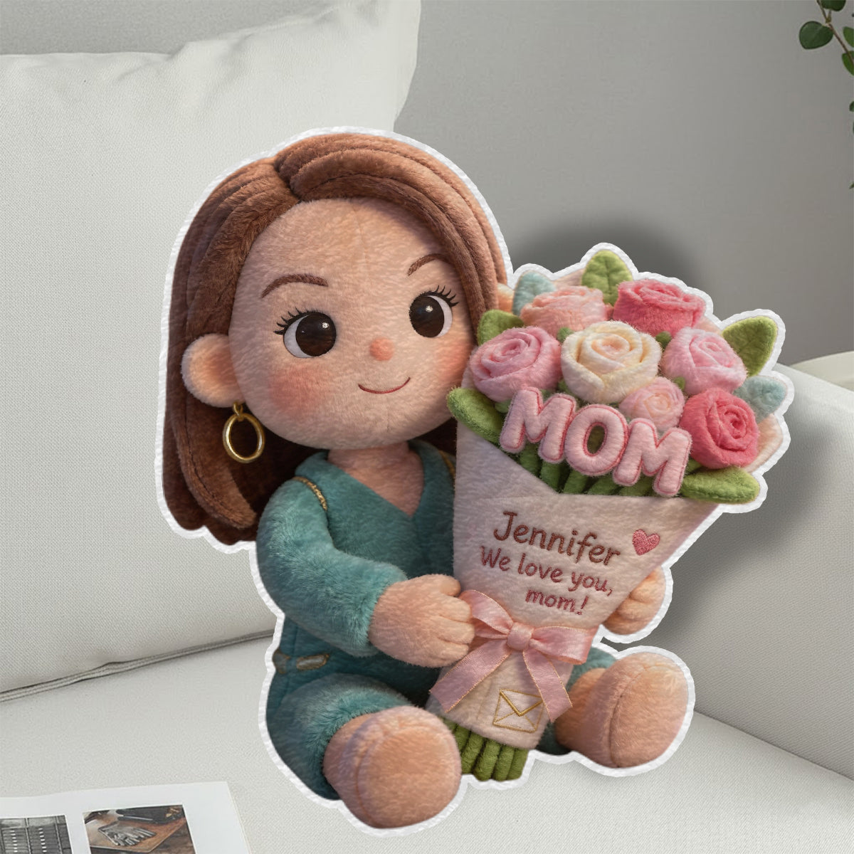 Custom Any Photo Beautiful Bouquet For Mom, Grandma - Personalized Mother Faux Fur Shaped Pillow