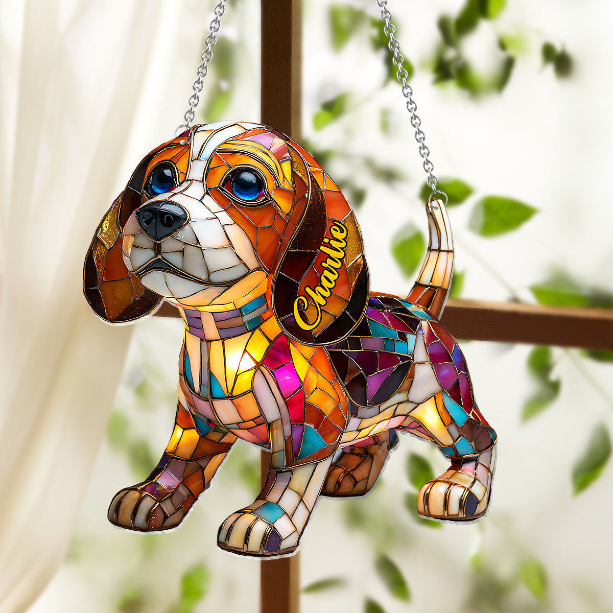 J'aime mon chien - Décoration attrape-soleil personnalisée à suspendre à la fenêtre 