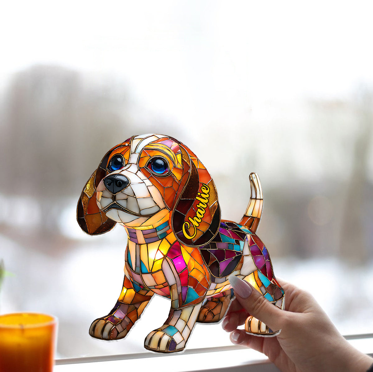 J'aime mon chien - Décoration attrape-soleil personnalisée à suspendre à la fenêtre 
