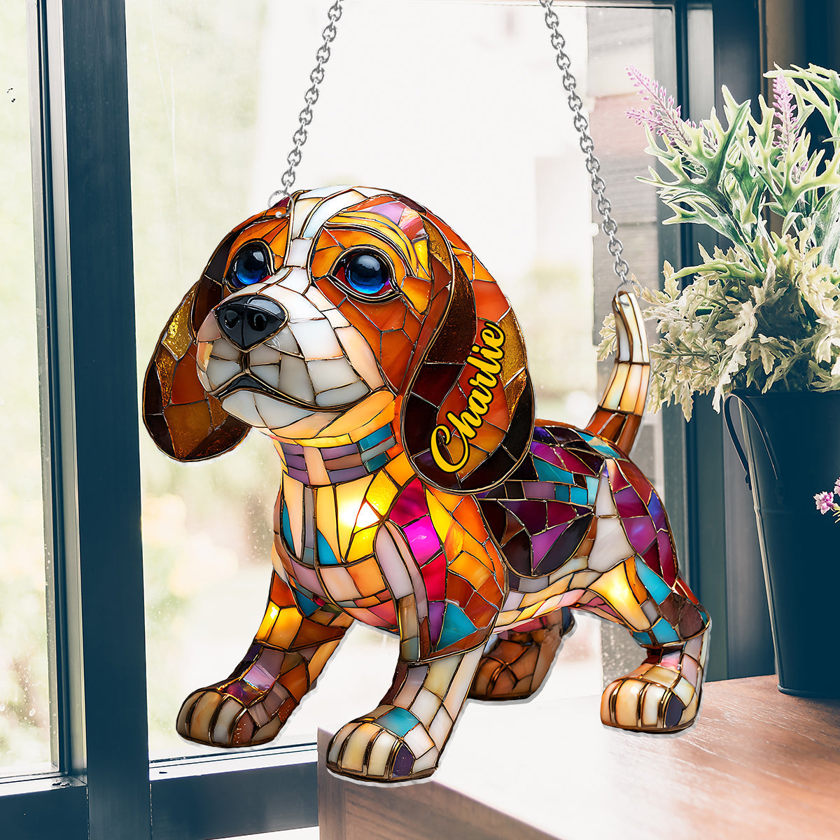 J'aime mon chien - Décoration attrape-soleil personnalisée à suspendre à la fenêtre 