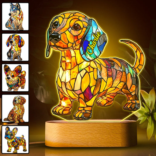 J'aime mon chien - Plaque lumineuse personnalisée en forme de teckel