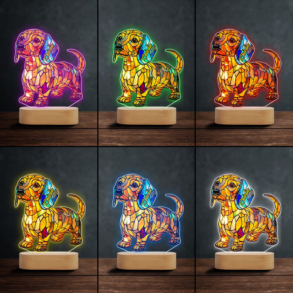 J'aime mon chien - Plaque lumineuse personnalisée en forme de teckel