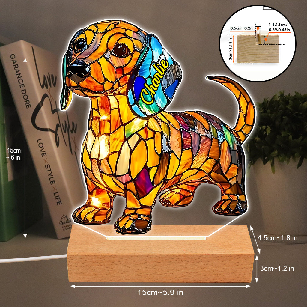 J'aime mon chien - Plaque lumineuse personnalisée en forme de teckel