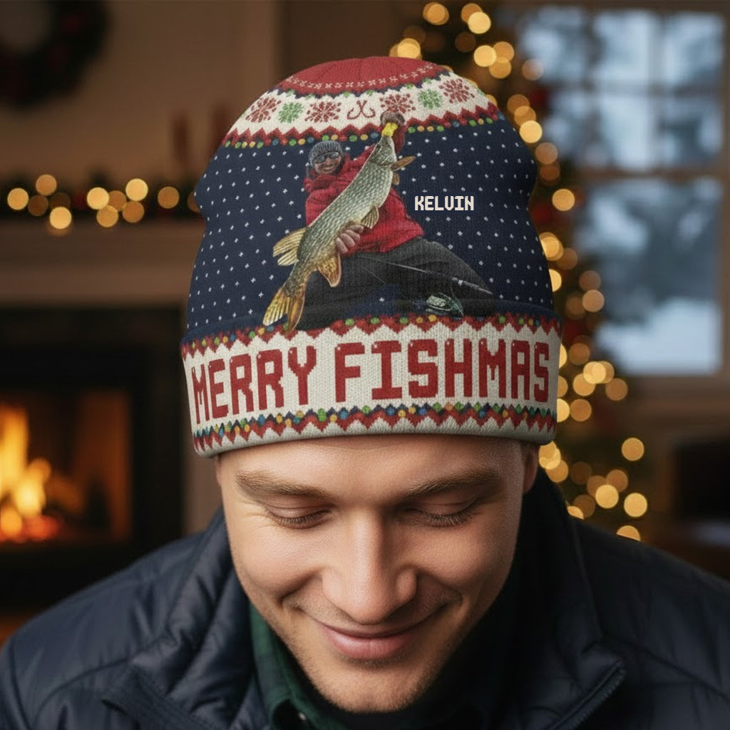 Merry Fishmas - Personalized Fishing Beanie Hat