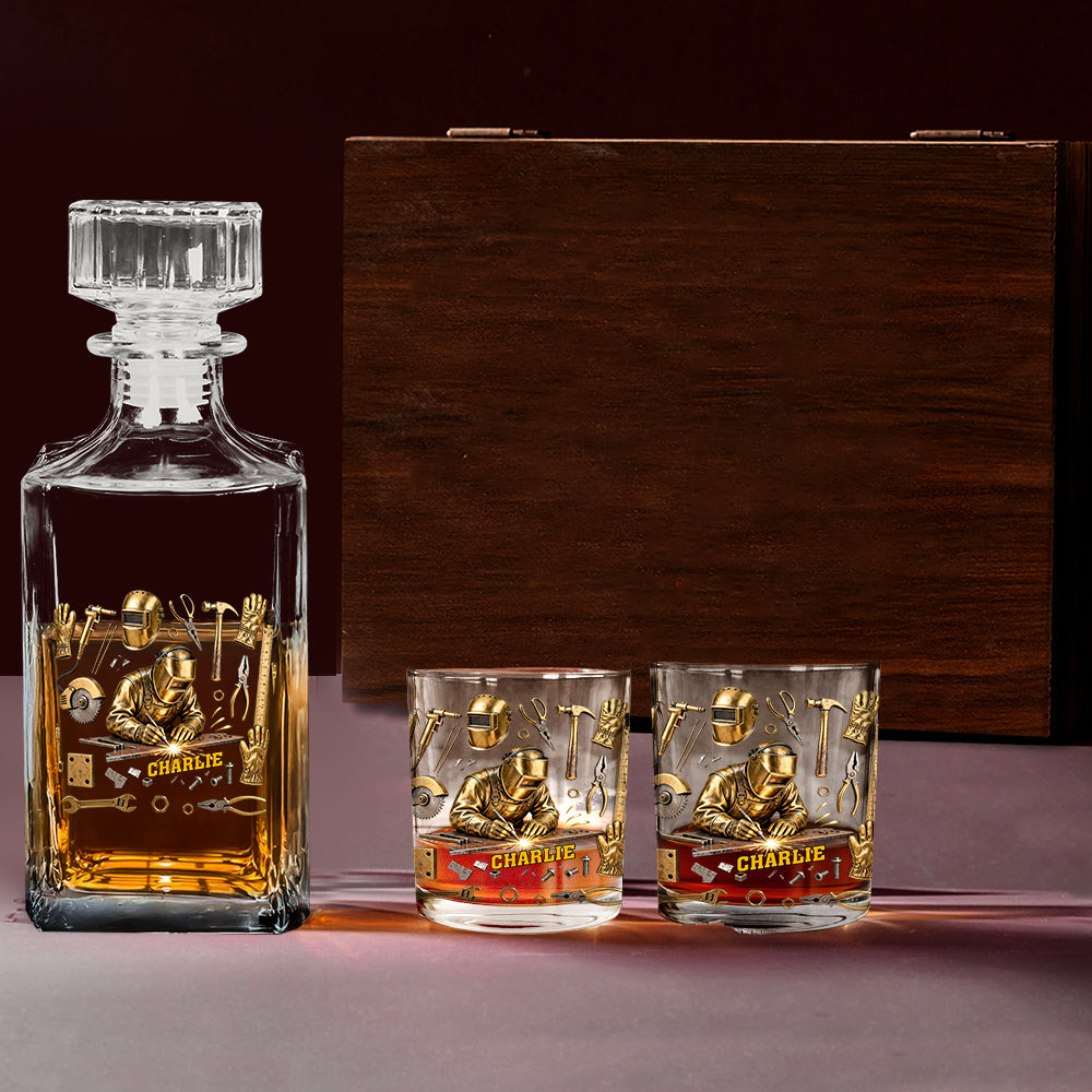 Coffret carafe à whisky personnalisée « Soudeur costaud »