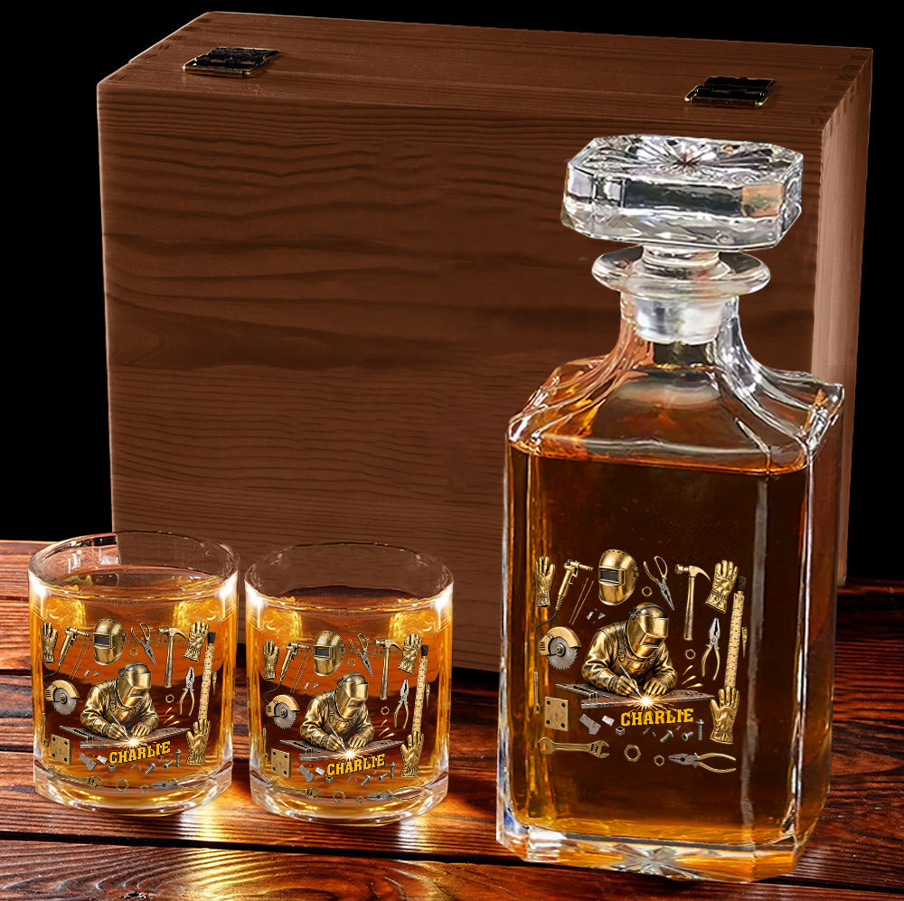 Coffret carafe à whisky personnalisée « Soudeur costaud »