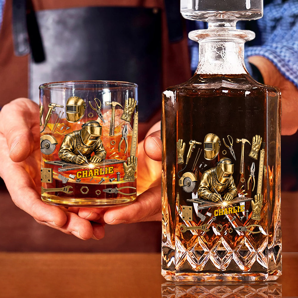 Coffret carafe à whisky personnalisée « Soudeur costaud »