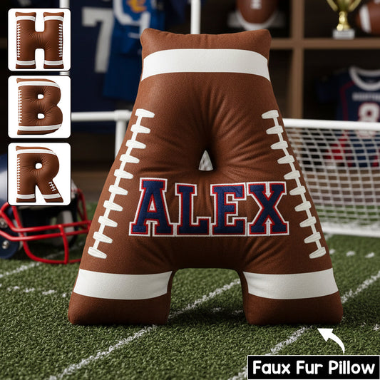 Coussin personnalisé en forme de ballon de football avec initiales et nom - Alphabet personnalisé