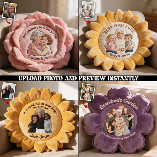 L'amour grandit ici - Coussin en fausse fourrure personnalisé pour grand-mère