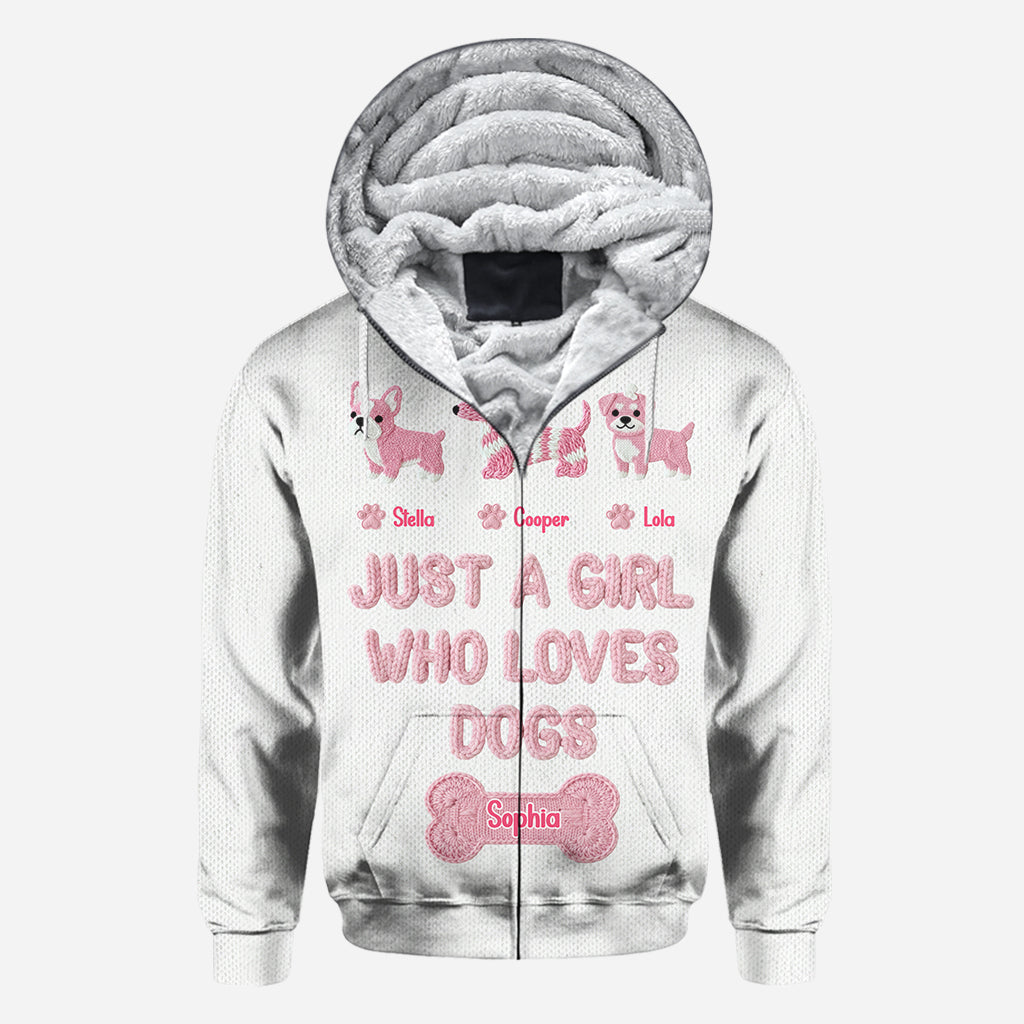 T-shirt personnalisé « Juste une fille qui aime les chiens » avec un motif de chien sur toute la surface