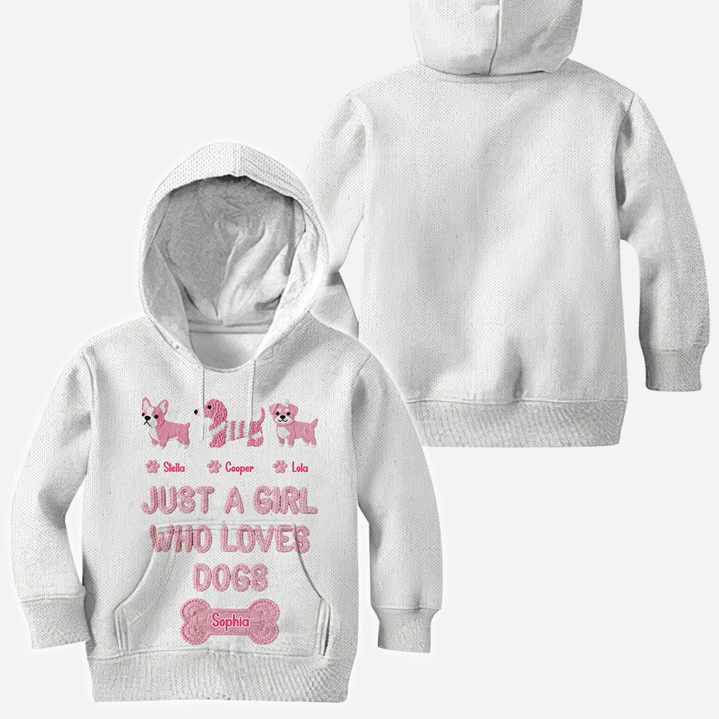 T-shirt personnalisé « Juste une fille qui aime les chiens » avec un motif de chien sur toute la surface