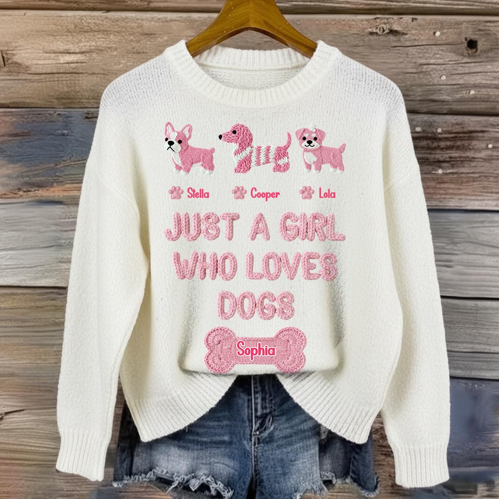 T-shirt personnalisé « Juste une fille qui aime les chiens » avec un motif de chien sur toute la surface