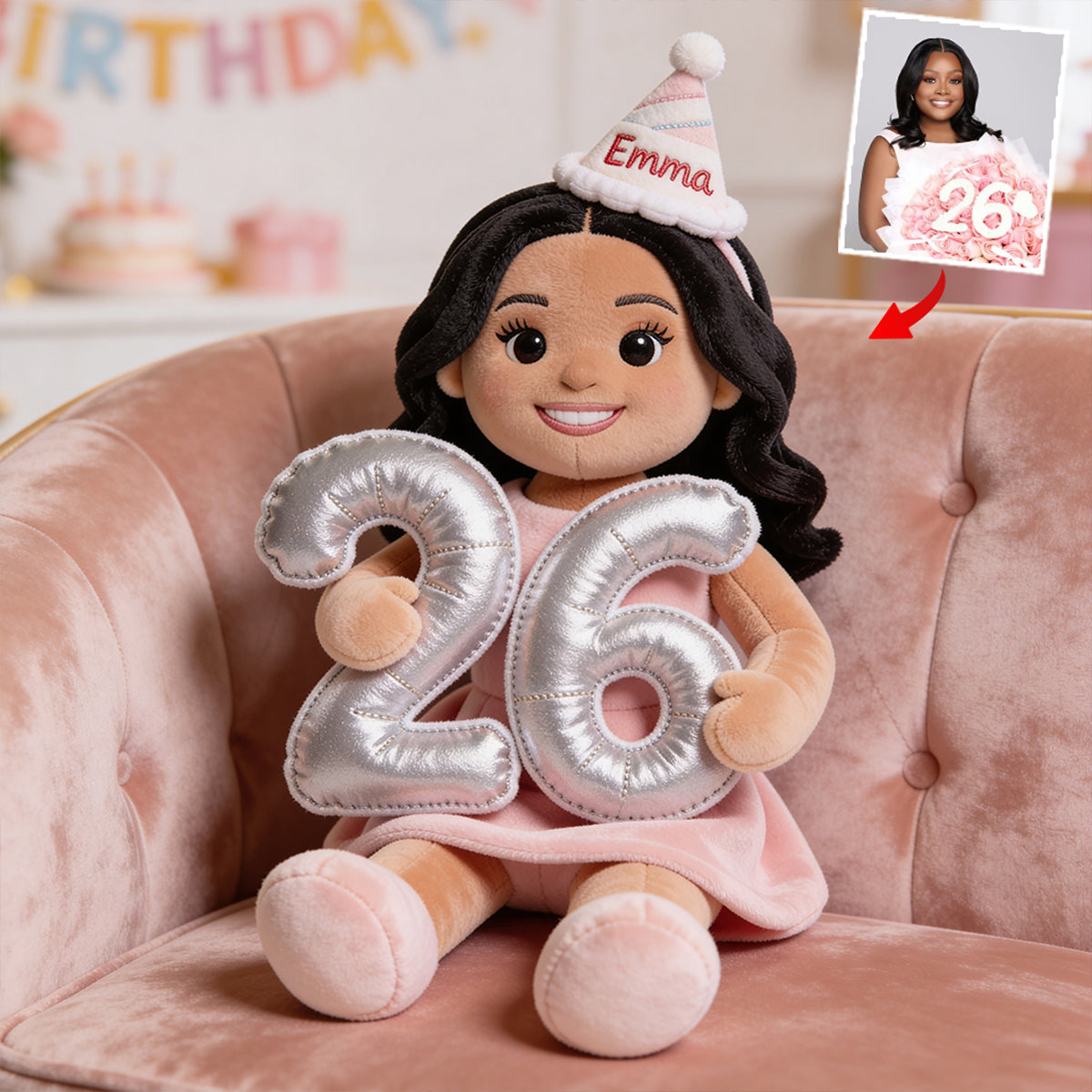 Age Birthday Plush Doll - Personalized Birthday Premium Faux Fur Pillow