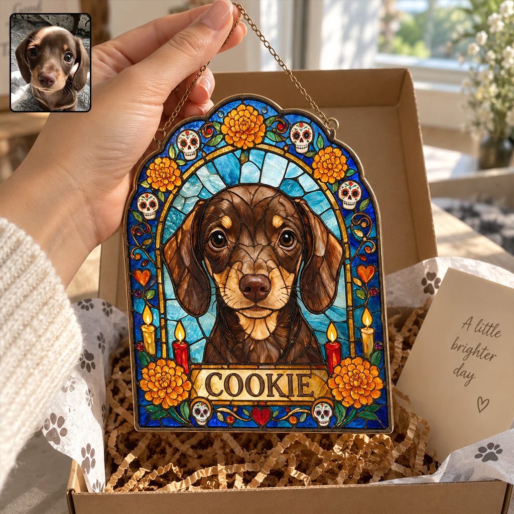 Cadre Ofrenda pour Chien, Mémorial pour Animaux Día de Muertos - Suncatcher en Verre Imprimé en 3D Personnalisé