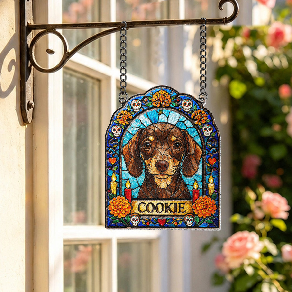 Cadre Ofrenda pour Chien, Mémorial pour Animaux Día de Muertos - Suncatcher en Verre Imprimé en 3D Personnalisé