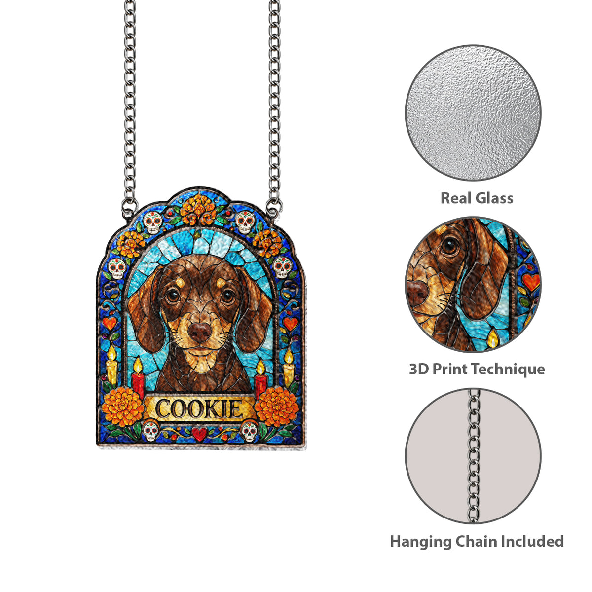Cadre Ofrenda pour Chien, Mémorial pour Animaux Día de Muertos - Suncatcher en Verre Imprimé en 3D Personnalisé