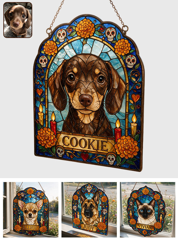 Cadre Ofrenda pour Chien, Mémorial pour Animaux Día de Muertos - Suncatcher en Verre Imprimé en 3D Personnalisé