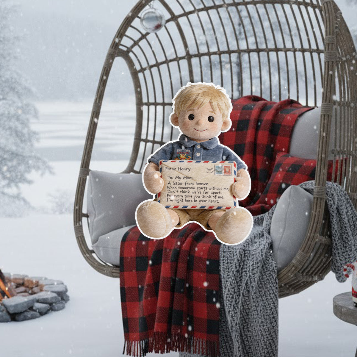 Lettre du ciel - Coussin commémoratif personnalisé en fausse fourrure en forme de lettre du ciel
