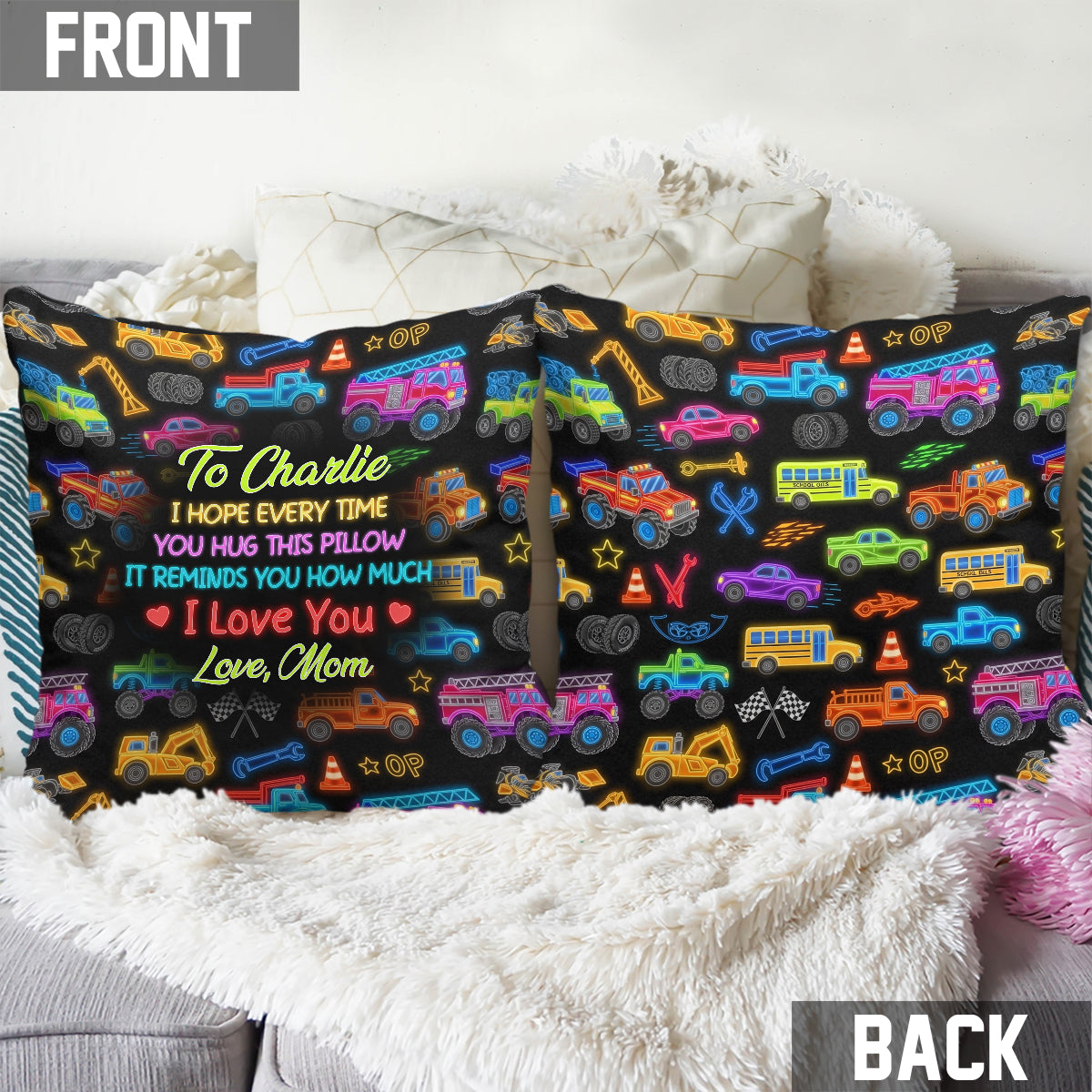 Vehicles Patern Colorful - Personalized Kid Throw Pillow