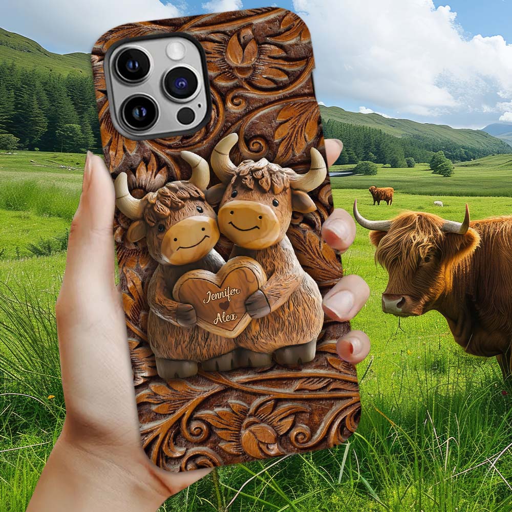 Couple de vaches des Highlands mignon - Coque de téléphone personnalisée avec imprimé intégral de vaches des Highlands