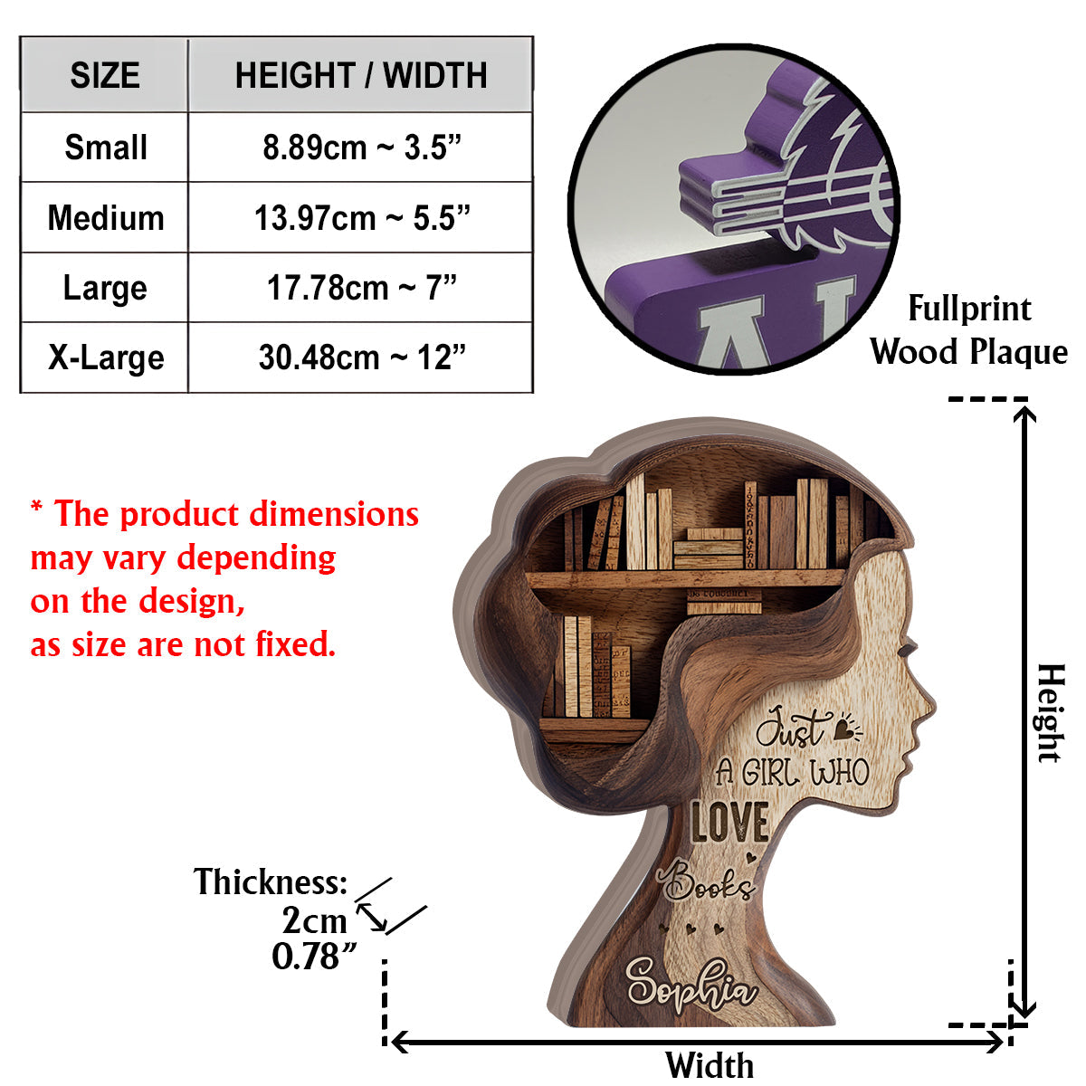 Une fille qui aime les livres - Plaque en bois personnalisée en forme de livre