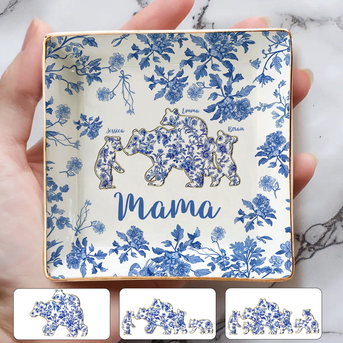 Maman Ours - Plat à bijoux personnalisé entièrement imprimé pour maman