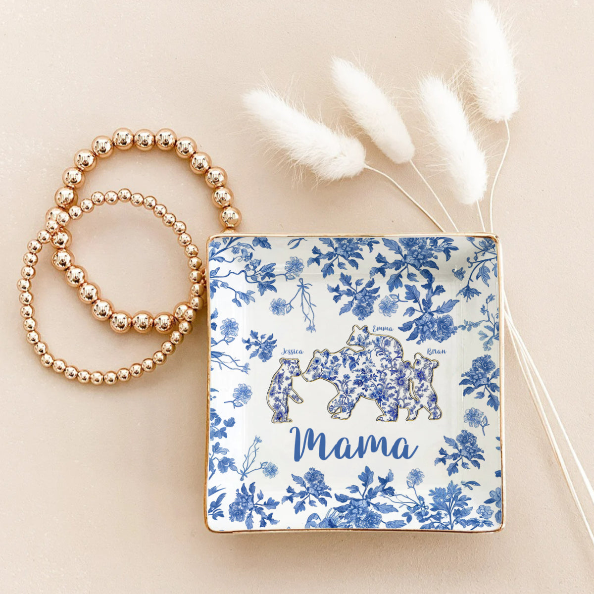 Maman Ours - Plat à bijoux personnalisé entièrement imprimé pour maman