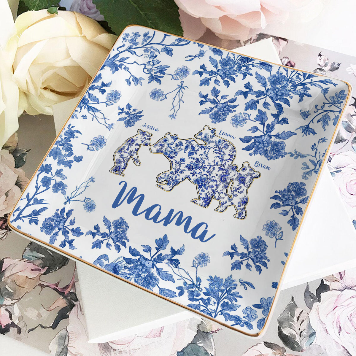 Maman Ours - Plat à bijoux personnalisé entièrement imprimé pour maman