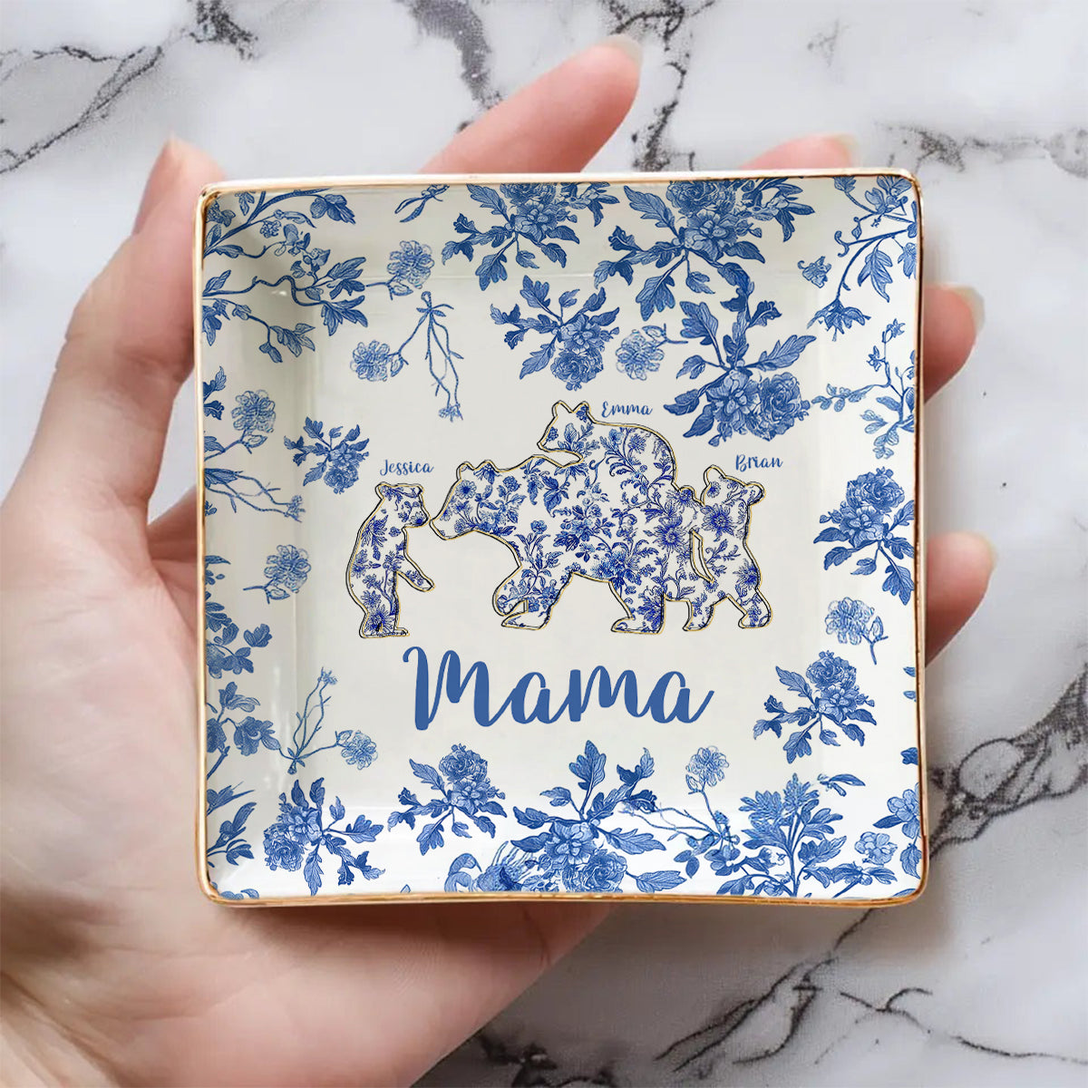 Maman Ours - Plat à bijoux personnalisé entièrement imprimé pour maman
