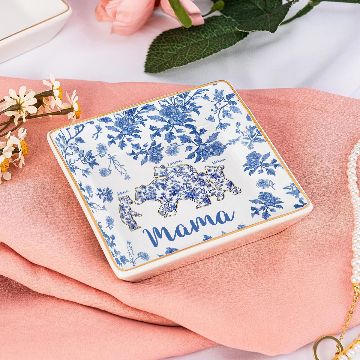Maman Ours - Plat à bijoux personnalisé entièrement imprimé pour maman