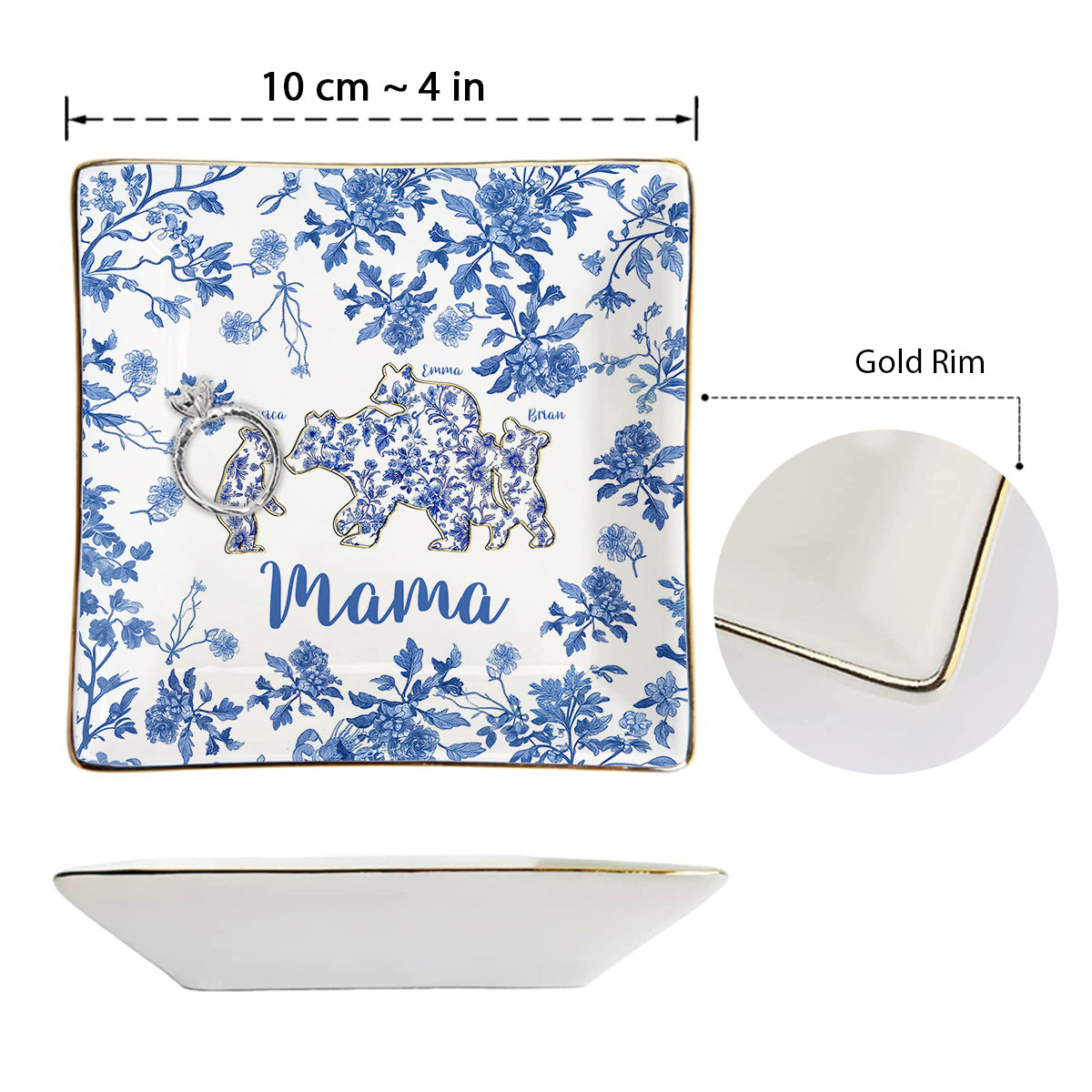 Maman Ours - Plat à bijoux personnalisé entièrement imprimé pour maman