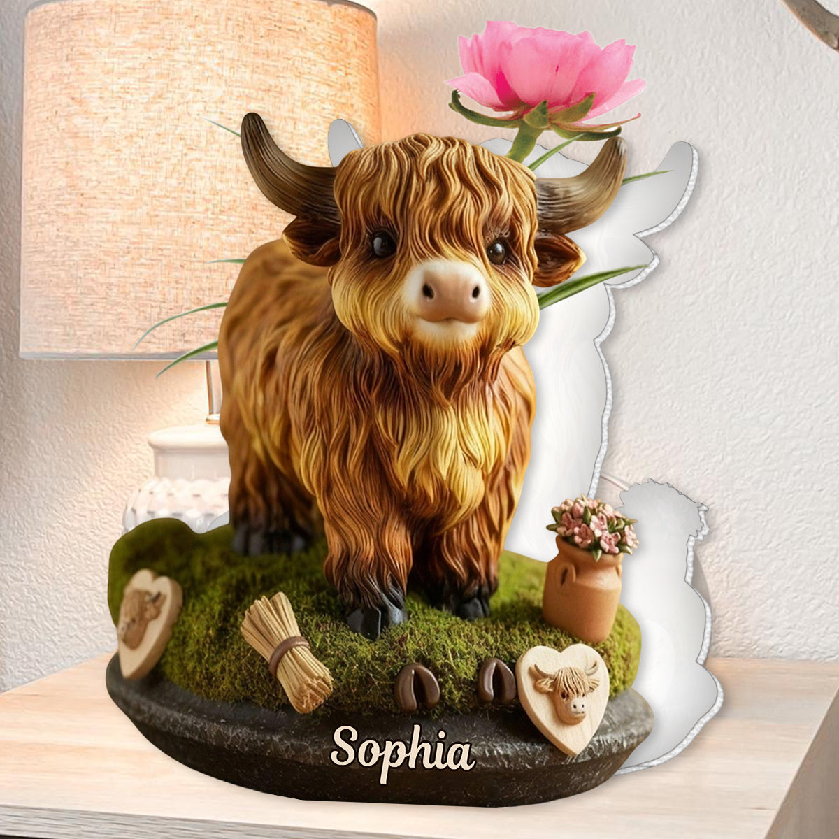 Vache adorable - Vase à fleurs personnalisé en acrylique en forme de vache des Highlands