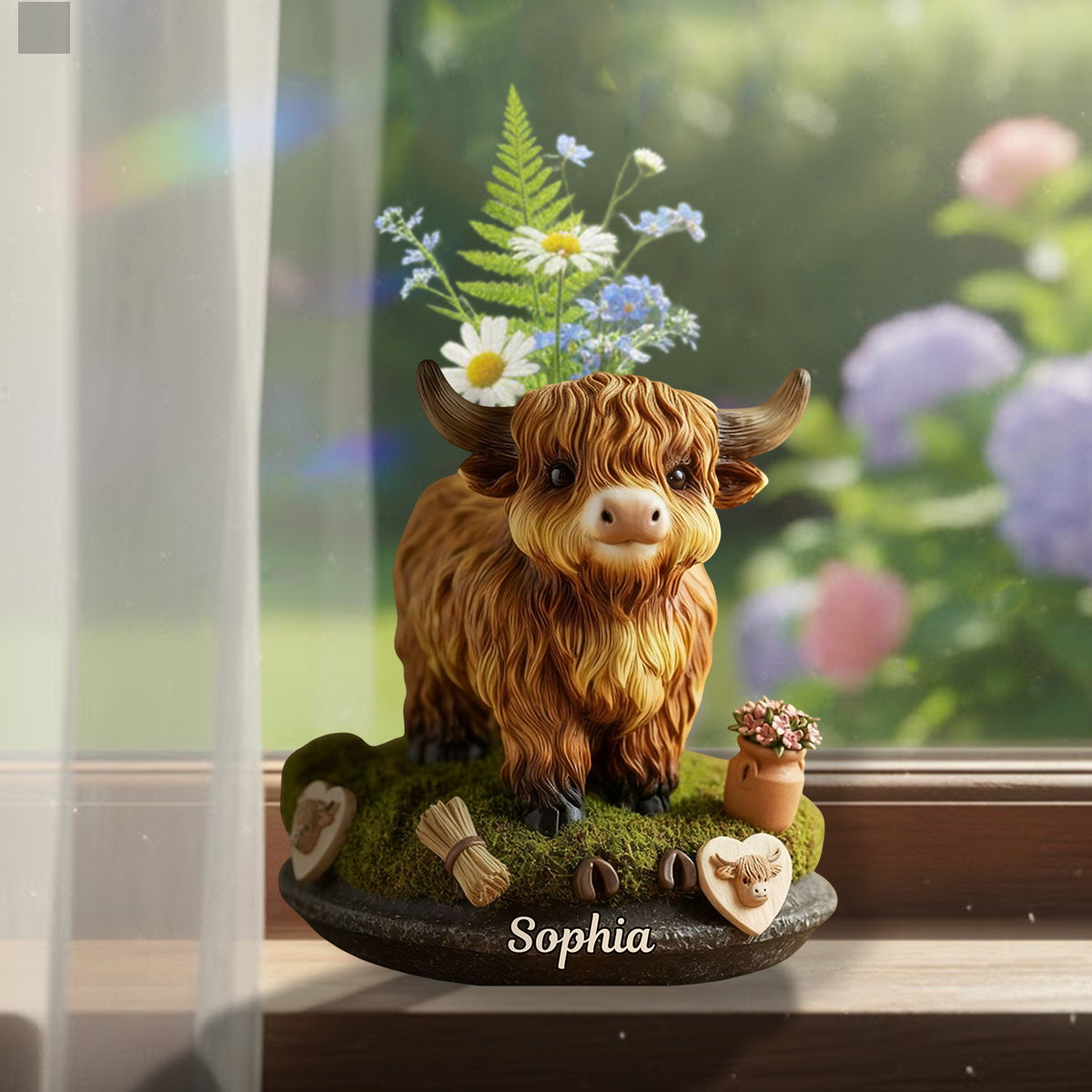 Vache adorable - Vase à fleurs personnalisé en acrylique en forme de vache des Highlands