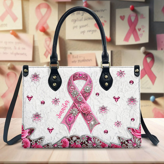 Breast Cancer Awareness - Personalized Breast Cancer Awareness Leather Handbag