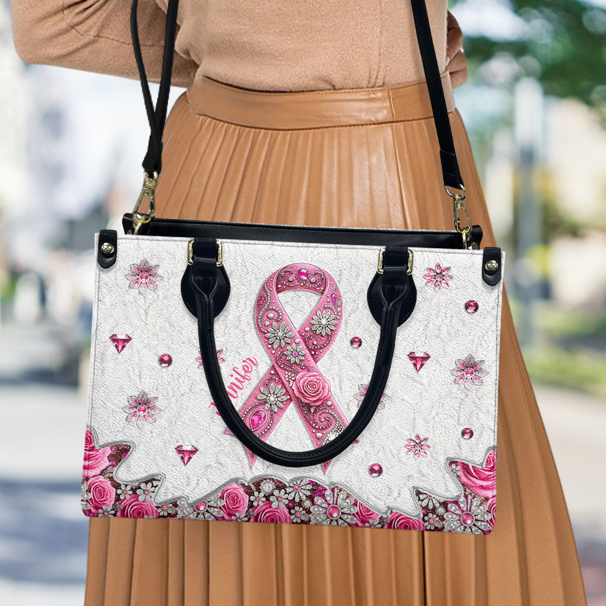 Sensibilisation au cancer du sein - Sac à main en cuir personnalisé pour la sensibilisation au cancer du sein