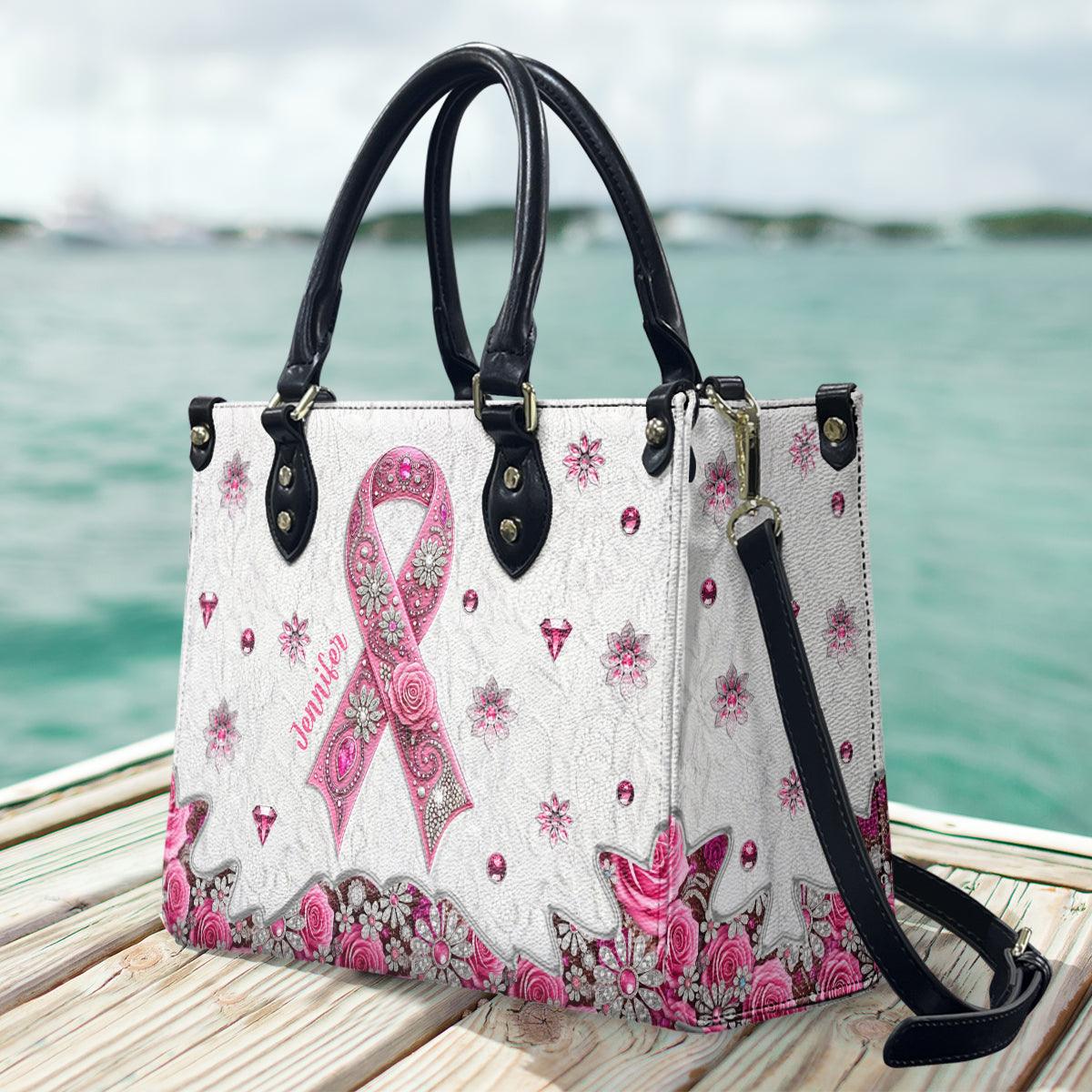 Sensibilisation au cancer du sein - Sac à main en cuir personnalisé pour la sensibilisation au cancer du sein