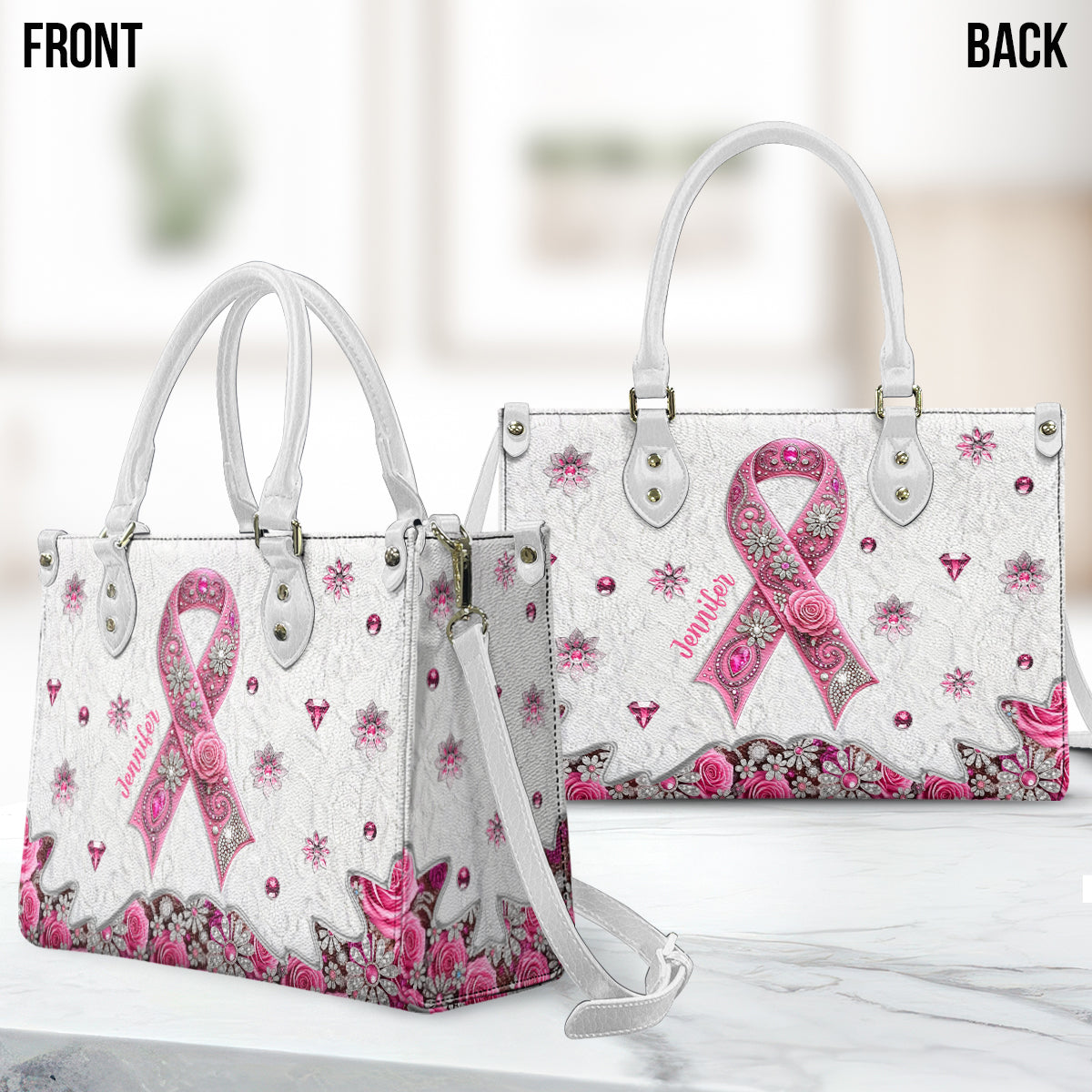 Sensibilisation au cancer du sein - Sac à main en cuir personnalisé pour la sensibilisation au cancer du sein