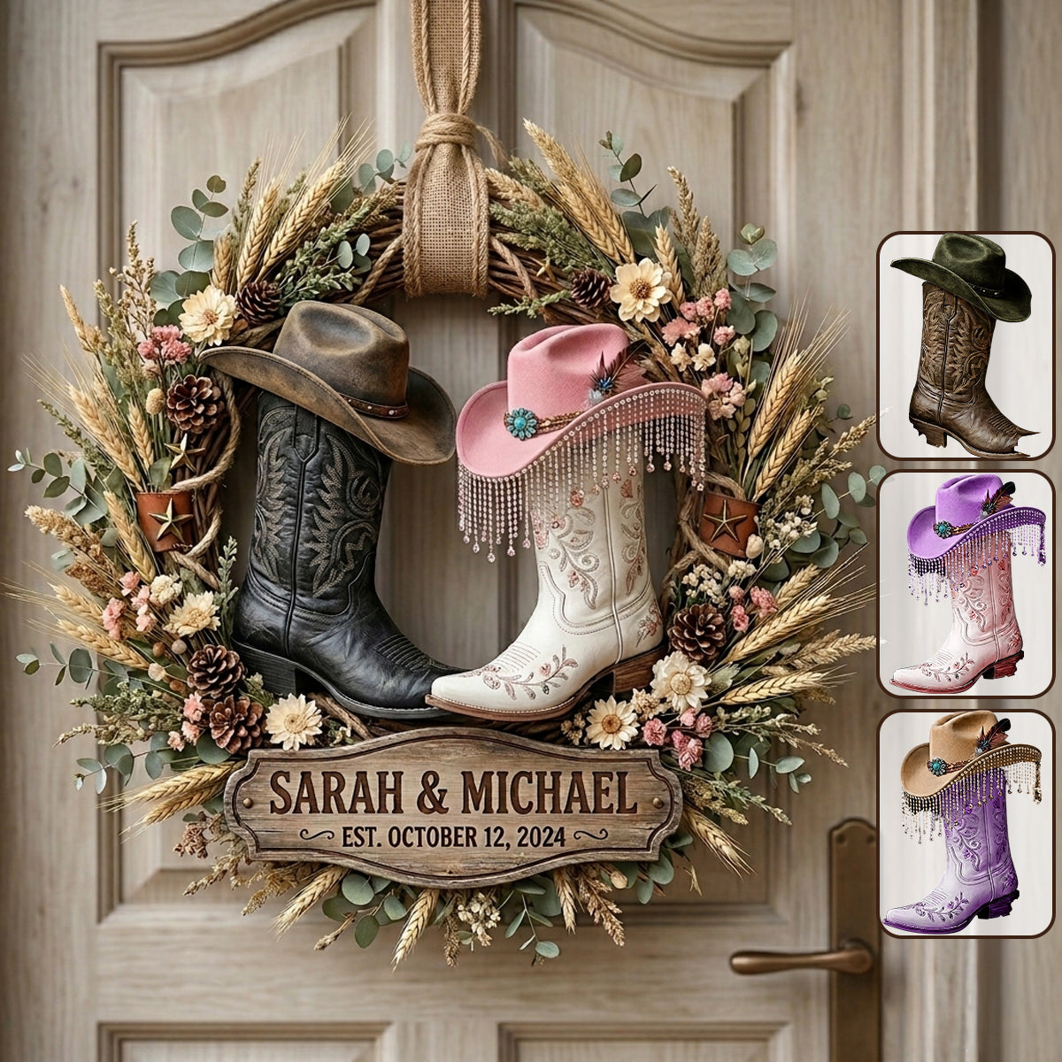 Couple Cowboy & Cowgirl. Décoration de Maison Western - Panneau en Bois Personnalisé