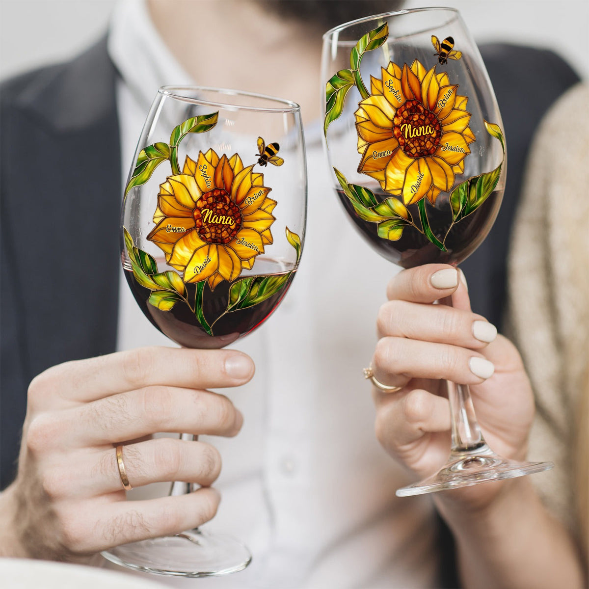 Tournesol de grand-mère - Verre à vin personnalisé pour grand-mère avec longue tige