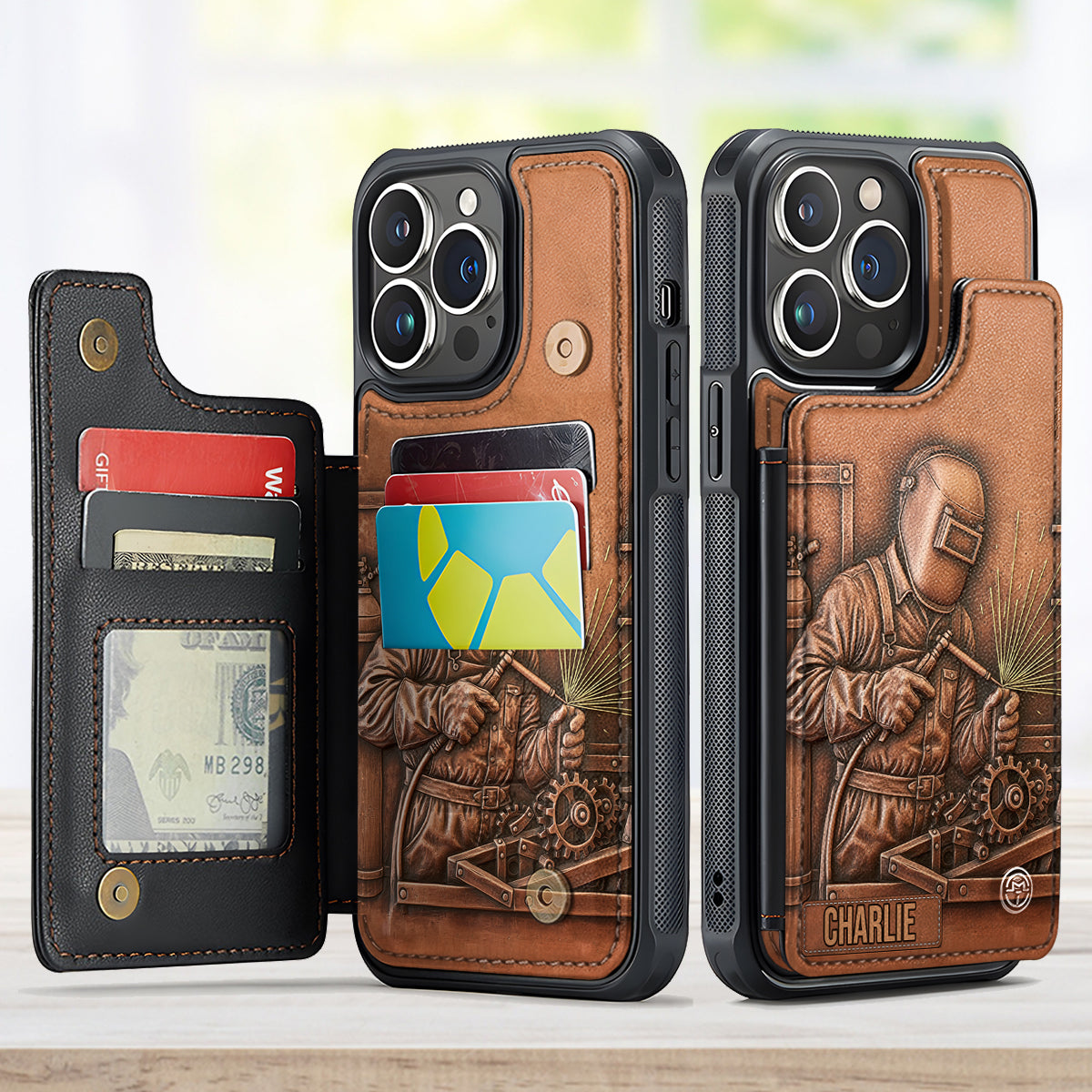 Le soudeur le plus fort - Étui portefeuille pour téléphone personnalisé avec impression intégrale - Soudeur