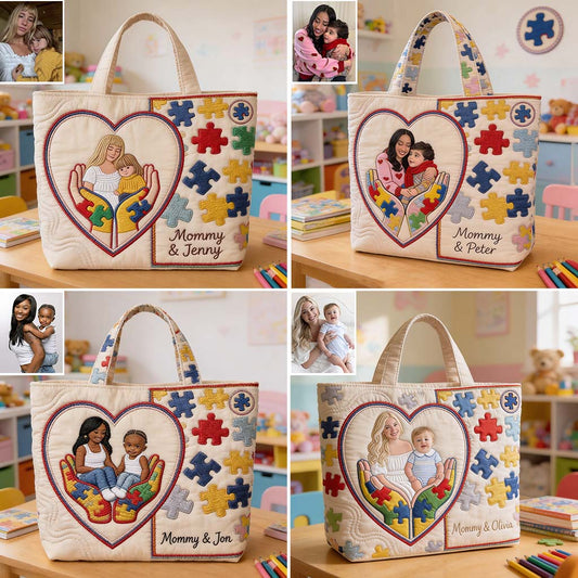Autism Mom - Personalized Autism Awareness Quilted Tote Bag