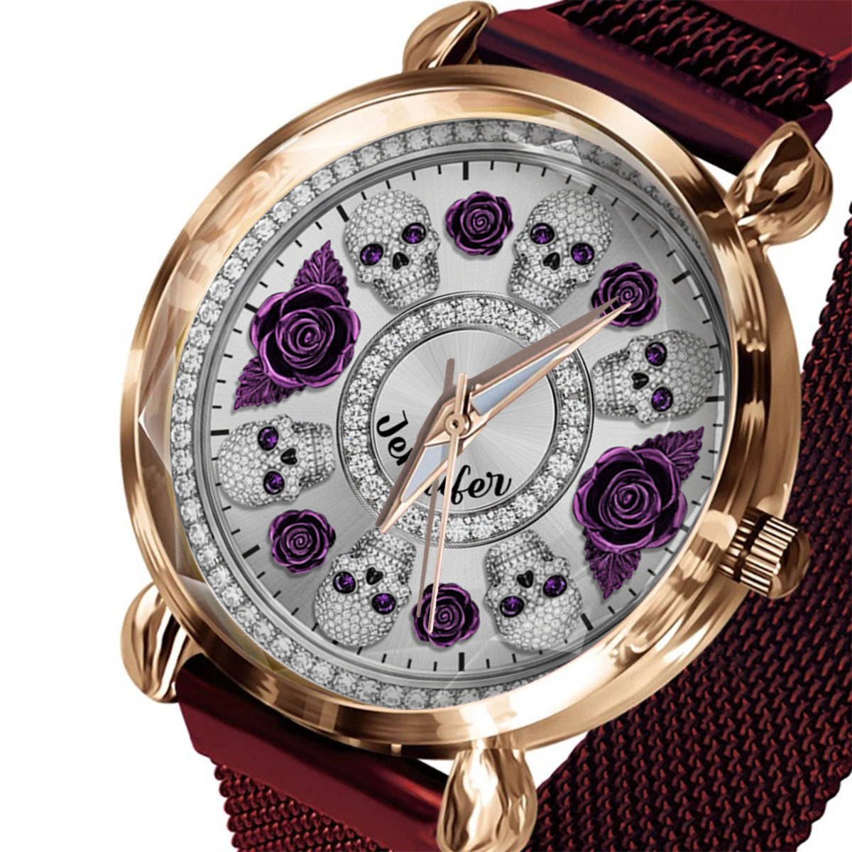 Montre-bracelet personnalisée pour femme Skull And Roses - Tête de mort 
