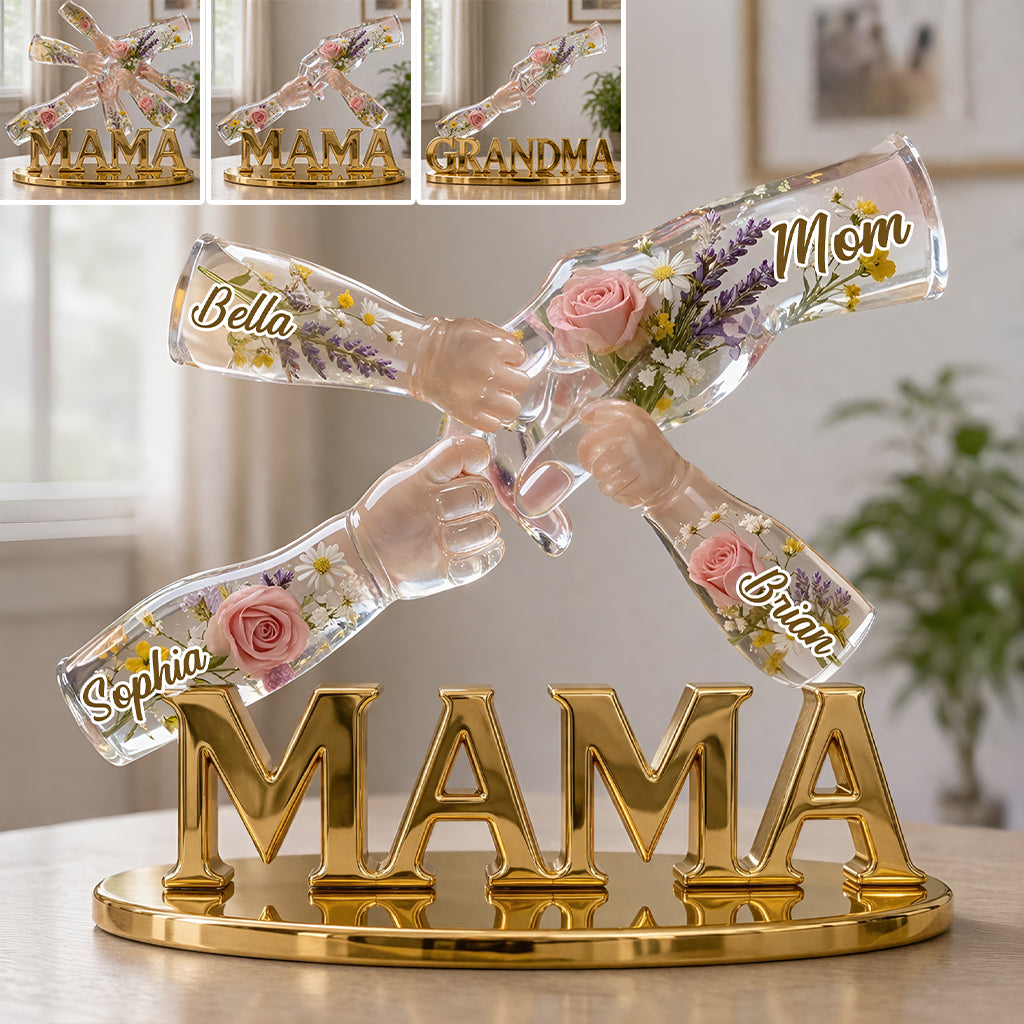 Maman tenant des mains avec amour - Plaque acrylique personnalisée en forme sur mesure